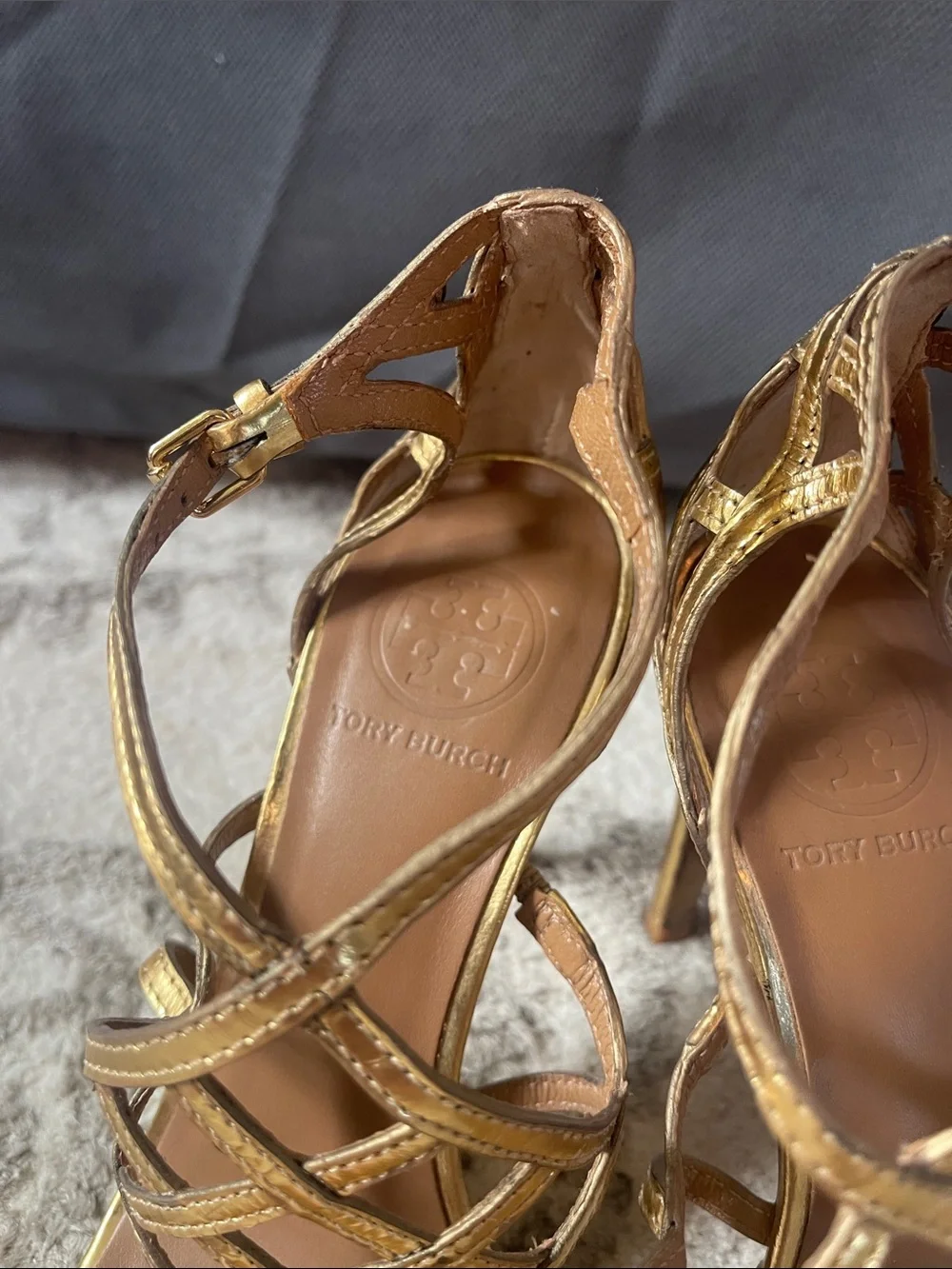 Tory Burch Gold Strappy High-Heel Sandals size 7 women